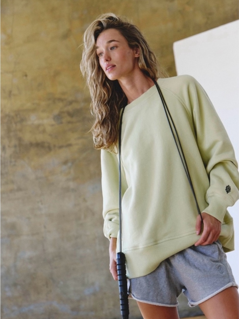 Free People Movement Sweatshirt Large Oversized Crewneck Pockets Light Green